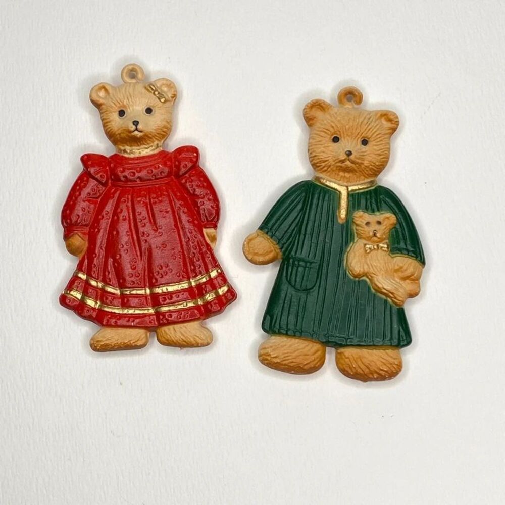 Vintage Anthropomorphic Teddy Bear Christmas Tree Ornaments Molded Plastic